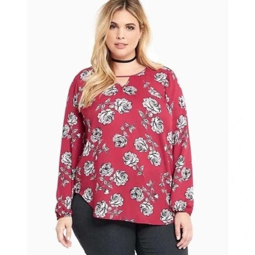 Torrid Women's 2 Plus Floral Long Sleeve Blouse